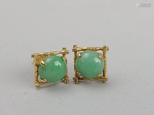 14 K Gold And Jade Earrings