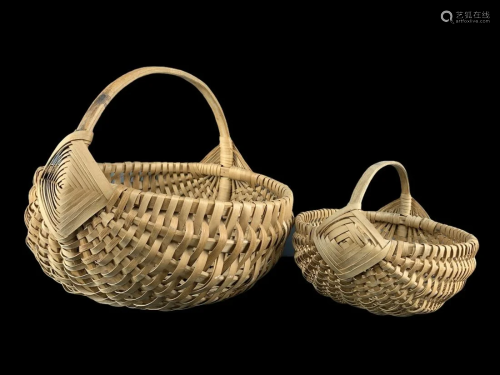 2 Antique Woven Splint Oak Baskets