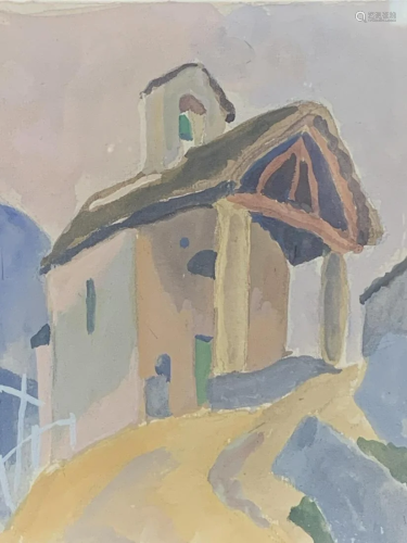Impressionist Watercolor, New Mexico Church