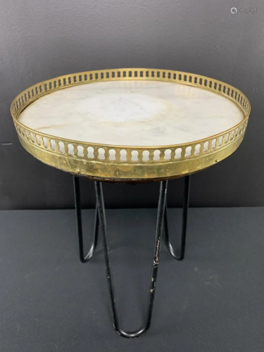 French Marble Top Brass Gallery Hair Pin Table