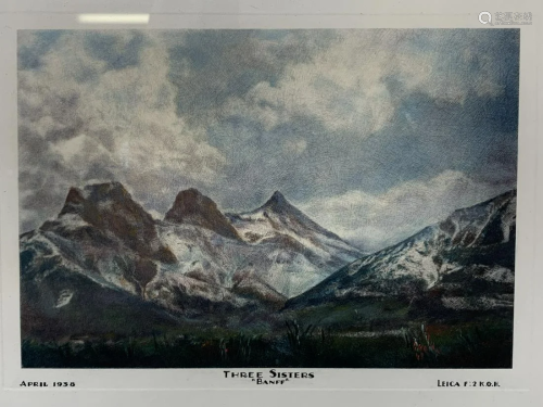 Colored Print, Three Sisters Banff April 1938