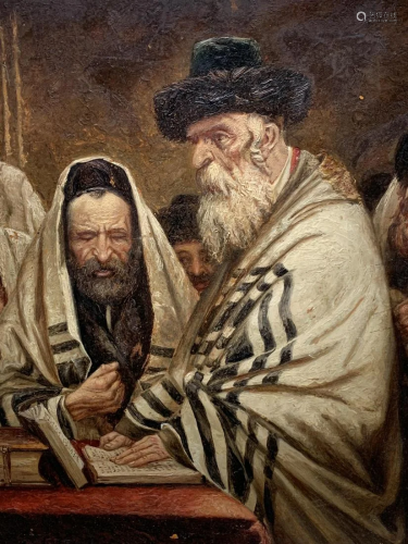 Signed Oil On Panel, Rabbis Scholars, Judaica