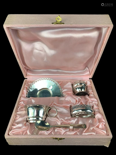 French Hallmarked Silver Breakfast Set In Box