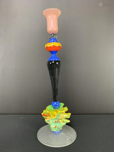 Murano Multicolor Whimsical Art Glass Candlestick