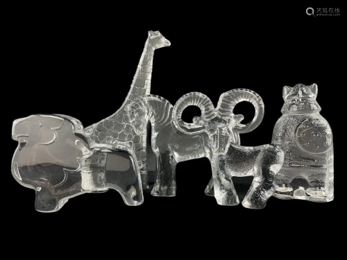 Lot Of 5 Kosta Boda Art Glass Figures, Animals