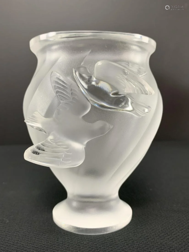 Lalique Frosted Vase, Love Birds, Signed