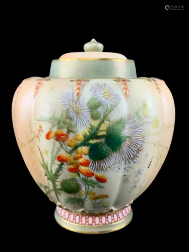 C. 1900 Royal Worcester Painted Pot Pourri Jar