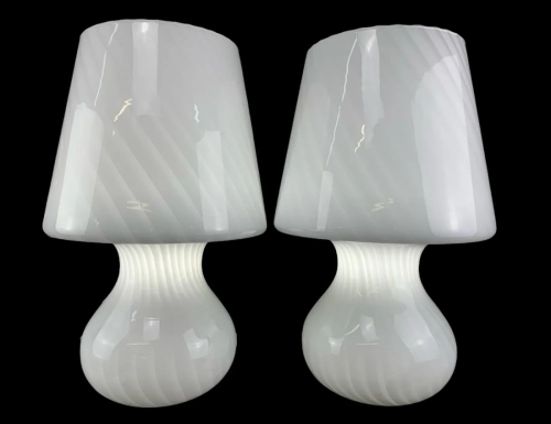 Pair Large Murano Art Glass Mushroom Lamps