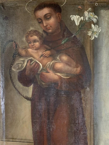 Spanish Colonial 18th C. Oil St Anthony & Christ