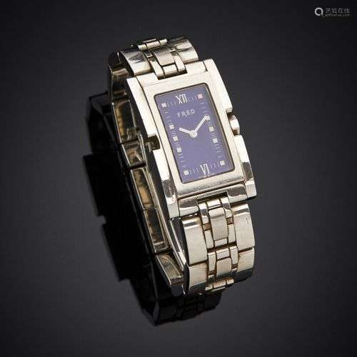 FRED BRACELET MONTRE rectangulaire en acier. Cadran bleu, ch...