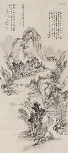 张熊（1803～1886） 1868年作 唐人诗意图 立轴 设色绢本