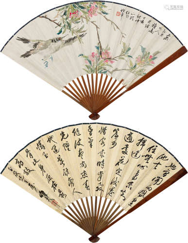 任伯年（1840～1896）蒲华（1839～1911） 花鸟 书法扇面 原装成扇 纸本