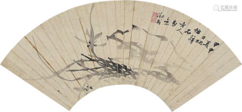 尹溎（1851～1861） 幽兰图 扇片 绢本