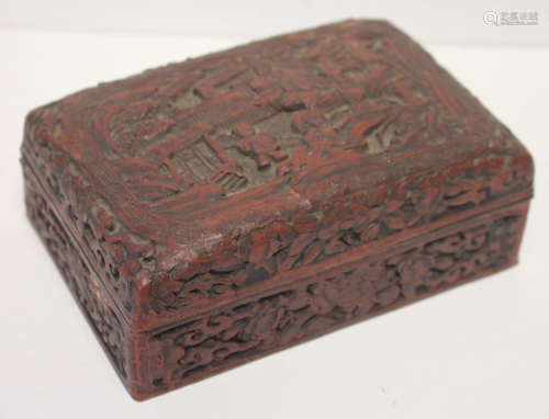 Cinnabar laquer on brass covered box - approx 6