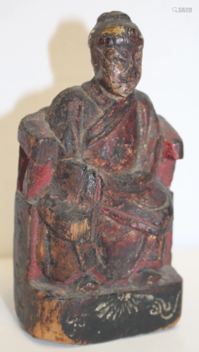 Chinese carved wooden & painted figure - 5 1/4