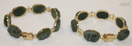 2 Asian jade scarab bracelets - approx 2 3/4