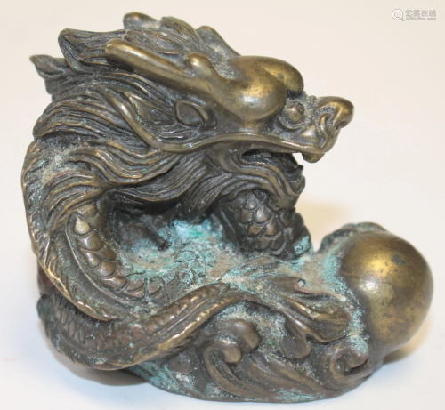 Chinese bronze dragon w Pearl of Wisdom - 2