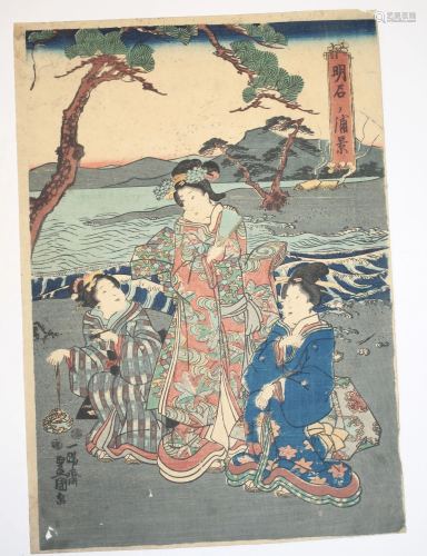 Japanese woodblock print of Geishas - 14 1/2