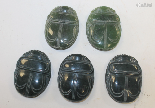 5 Asian jade scarabs - approx 2