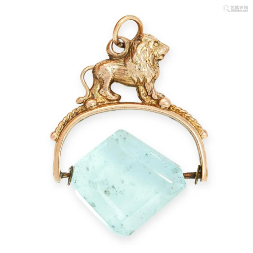 AN AQUAMARINE FOB PENDANT in yellow gold, set with a