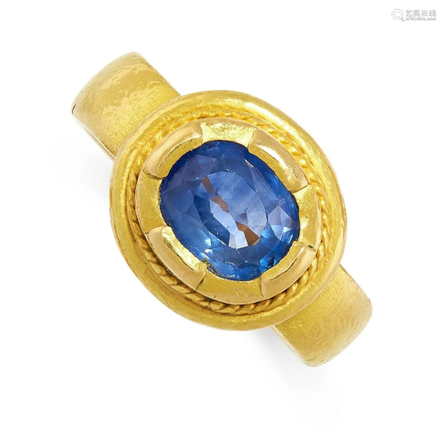 A SAPPHIRE DRESS RING in 22ct yellow gold, the band set