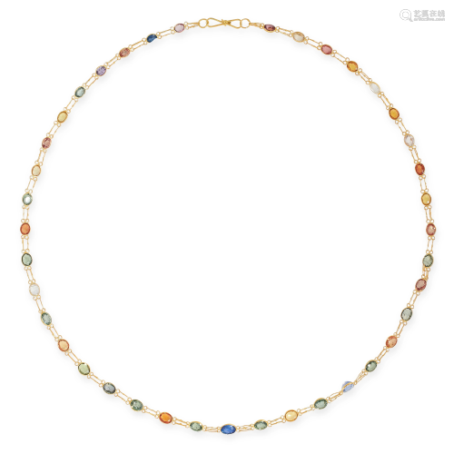 A MULTICOLOUR SAPPHIRE NECKLACE in yellow gold,