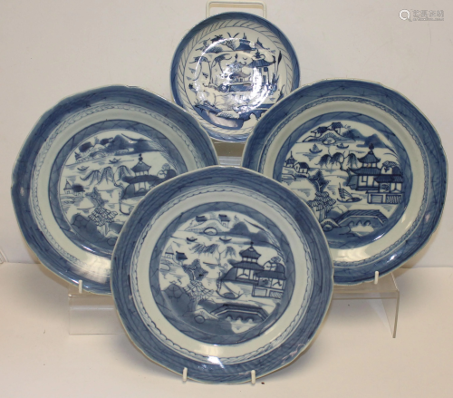 Lot of 4 Canton blue & white porcelain plates - 9