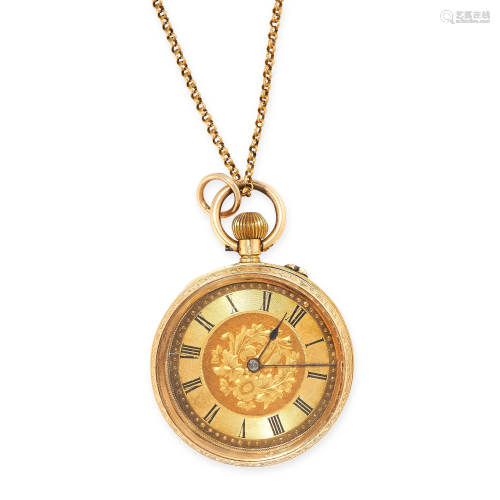 AN ANTIQUE POCKET WATCH AND CHAIN in yellow gold, the