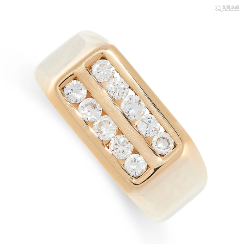 A DIAMOND DRESS RING in 18ct yellow gold, set with two