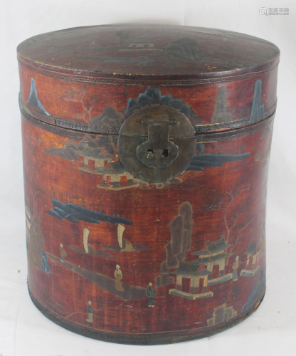 Asian Chinoiserie barrel w red laquered scenic dec - 15