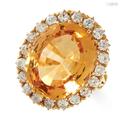 AN IMPERIAL TOPAZ AND DIAMOND RING in 18ct yellow gold,