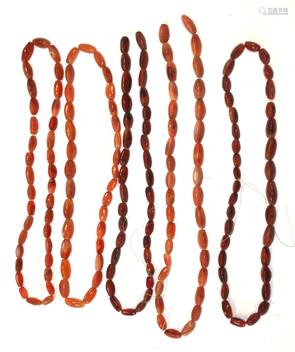 5 Asian Carnelian bead necklaces - approx 26
