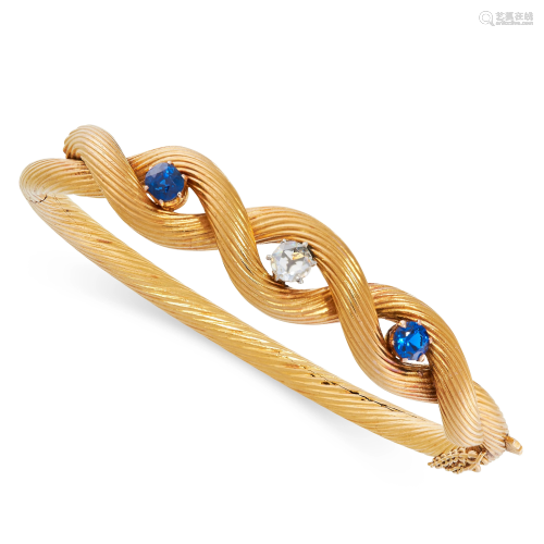 AN ANTIQUE SAPPHIRE AND DIAMOND BANGLE, CIRCA 1900 in