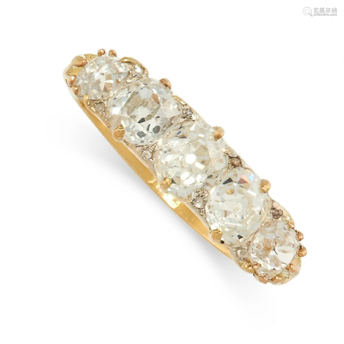 A DIAMOND FIVE STONE RING in 18ct yellow gold, set with