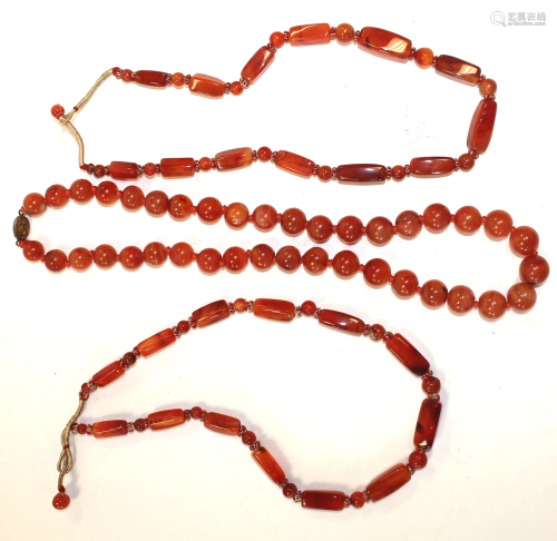 3 Asian Carnelian bead necklaces - 1 bead w decorated