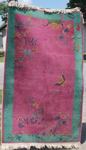 Chinese Oriental area rug in pink & green - 4'x6'6