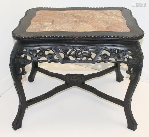 Chinese carved taboret w inset marble top - 22