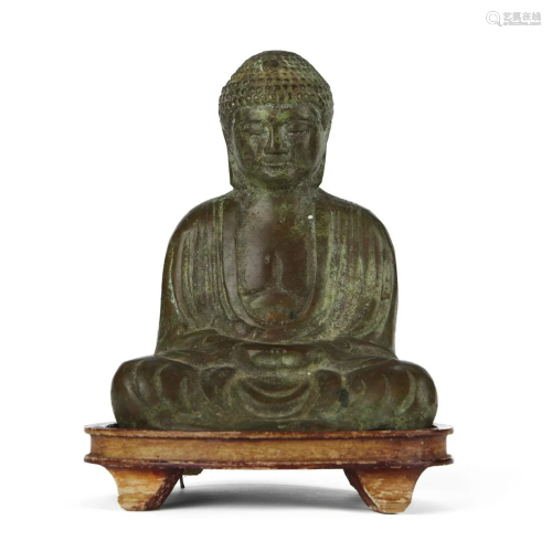 Japanese Bronze Meditation Buddha w/ Stand