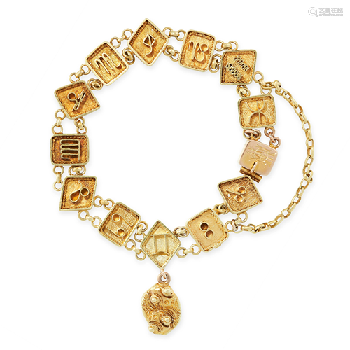 A VINTAGE ZODIAC SYMBOL CHARM BRACELET in 14ct yellow