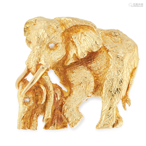 A VINTAGE DIAMOND ELEPHANT BROOCH in high carat ye…