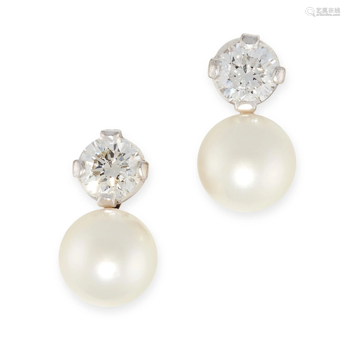 A PAIR OF PEARL AND DIAMOND STUD EARRINGS in 18ct …