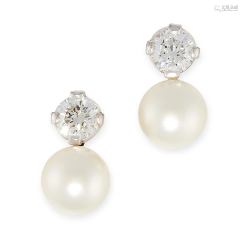A PAIR OF PEARL AND DIAMOND STUD EARRINGS in 18ct …