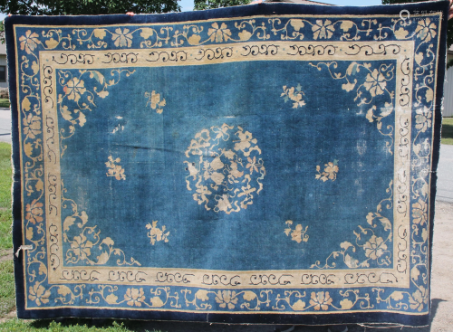 Chinese blue Oriental rug - as found - 6'2
