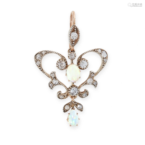 AN ANTIQUE OPAL AND DIAMOND PENDANT, EARLY 20TH C…