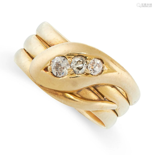 A DIAMOND SNAKE RING, 1924 in 18ct yellow gold,