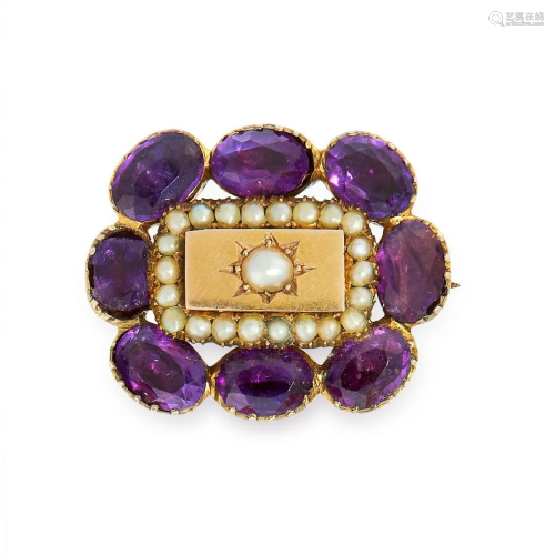AN ANTIQUE PEARL AND AMETHYST BROOCH, 19TH CENTUR…