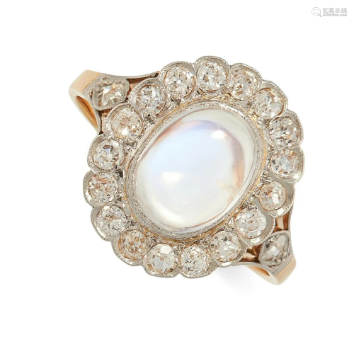 AN ANTIQUE MOONSTONE AND DIAMOND RING, CIRCA 1900 in