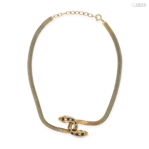 AN ANTIQUE SAPPHIRE AND DIAMOND SNAKE NECKLACE in
