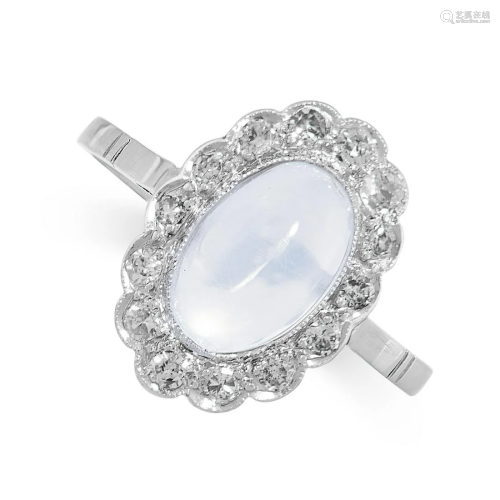 A MOONSTONE AND DIAMOND DRESS RING in platinum, set