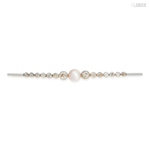 A PEARL AND DIAMOND BAR BROOCH, EARLY 20TH CENTURY in